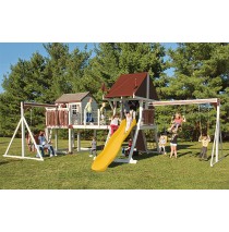 Vinyl Swing Set C8 Bridge Escape by Swing Kingdom  - Almond, Red, Yellow